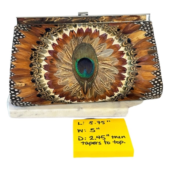 VINTAGE (60s) EXOTIC PEACOCK  FEATHER CLUTCH - GORGEOUS! - Picture 3 of 13